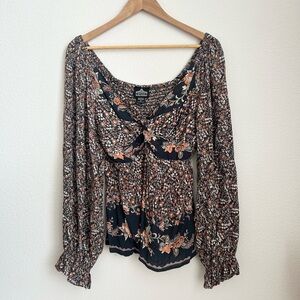 Angie Floral Long Sleeve Babydoll Blouse - Large